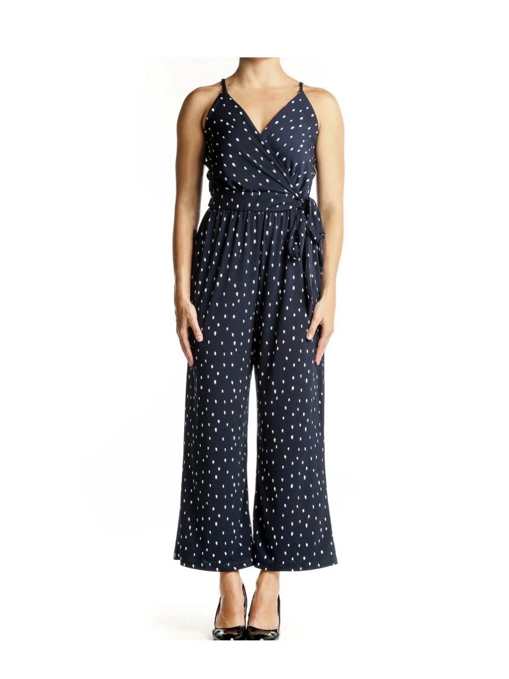 Kaileigh Navy & White Polka Dot Wrap‎ Jumpsuit